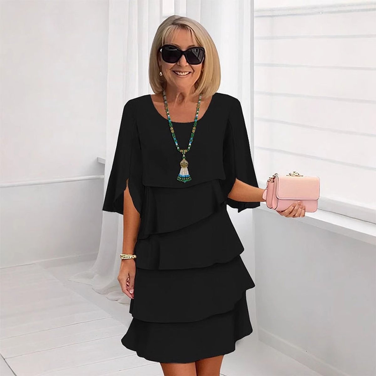 Eleanor | Women's Elegant Layered Ruffle-Sleeve Midi Dress