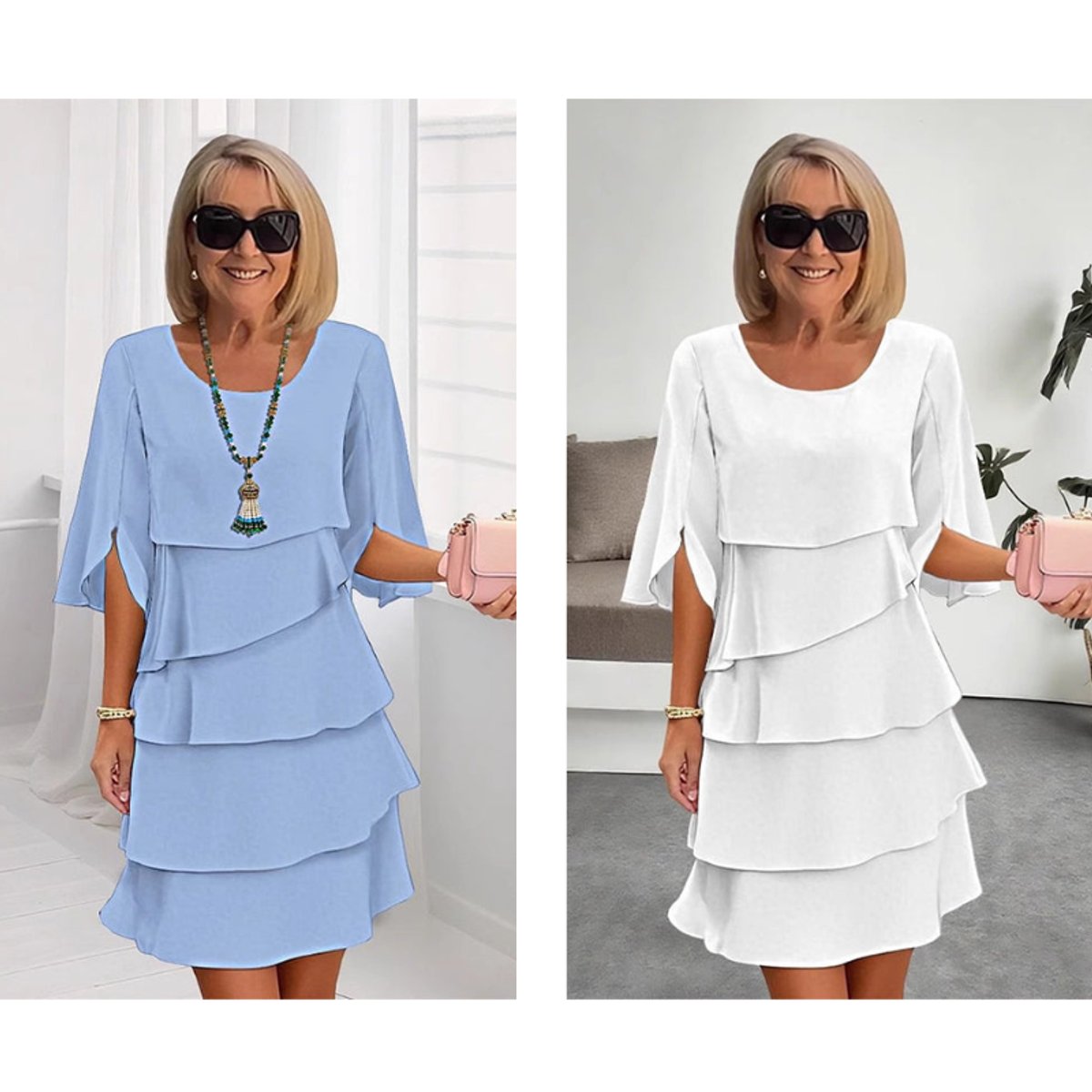 Eleanor | Women's Elegant Layered Ruffle-Sleeve Midi Dress