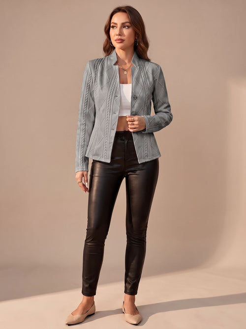 Amelia | Women's Elegant Winter Coat Textured Button-Front Structured Jacket