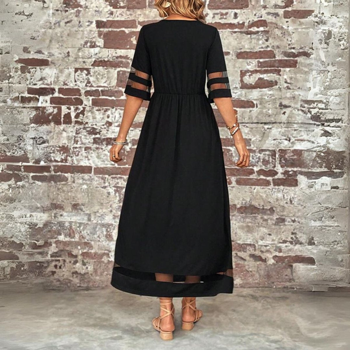 Layla | Women's Empire-Waist Mesh-Panel Elegant Dress Midi