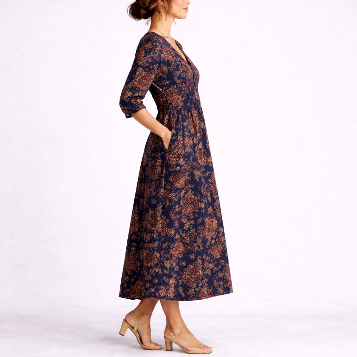 Charlotte | Women's Fall Wedding Guest Dresses Floral Linen Maxi Dress V-Neck