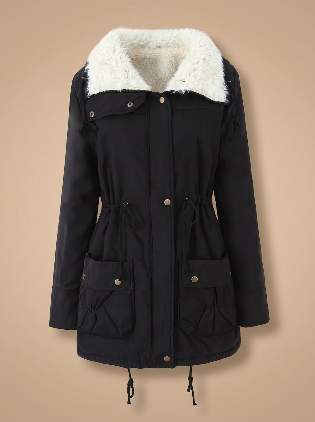 Mia | Women's Faux-Fur Collar Drawstring Waist Winter Parka Coat