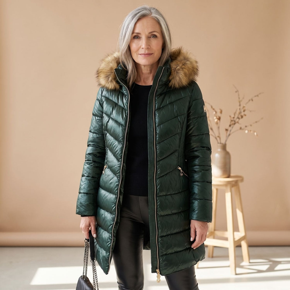 Evelyn | Women's Faux Fur Collar Quilted Puffer Coat