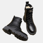 Camila | Women's Faux Leather Lace-Up Fleece-Lined Combat Ankle Boots