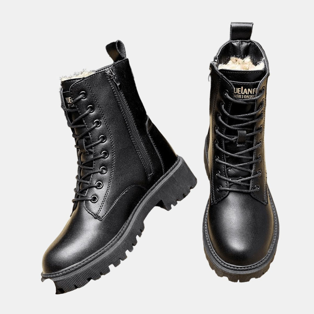 Camila | Women's Faux Leather Lace-Up Fleece-Lined Combat Ankle Boots