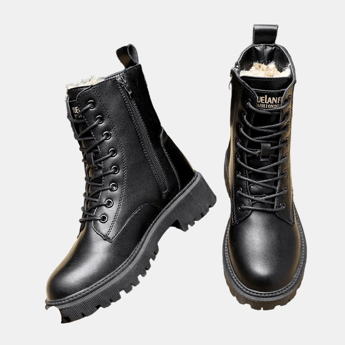Camila | Women's Faux Leather Lace-Up Fleece-Lined Combat Ankle Boots
