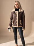 Victoria | Women's Faux Leather Sherpa-Lined Button-Front Aviator Jacket