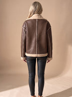 Victoria | Women's Faux Leather Sherpa-Lined Button-Front Aviator Jacket