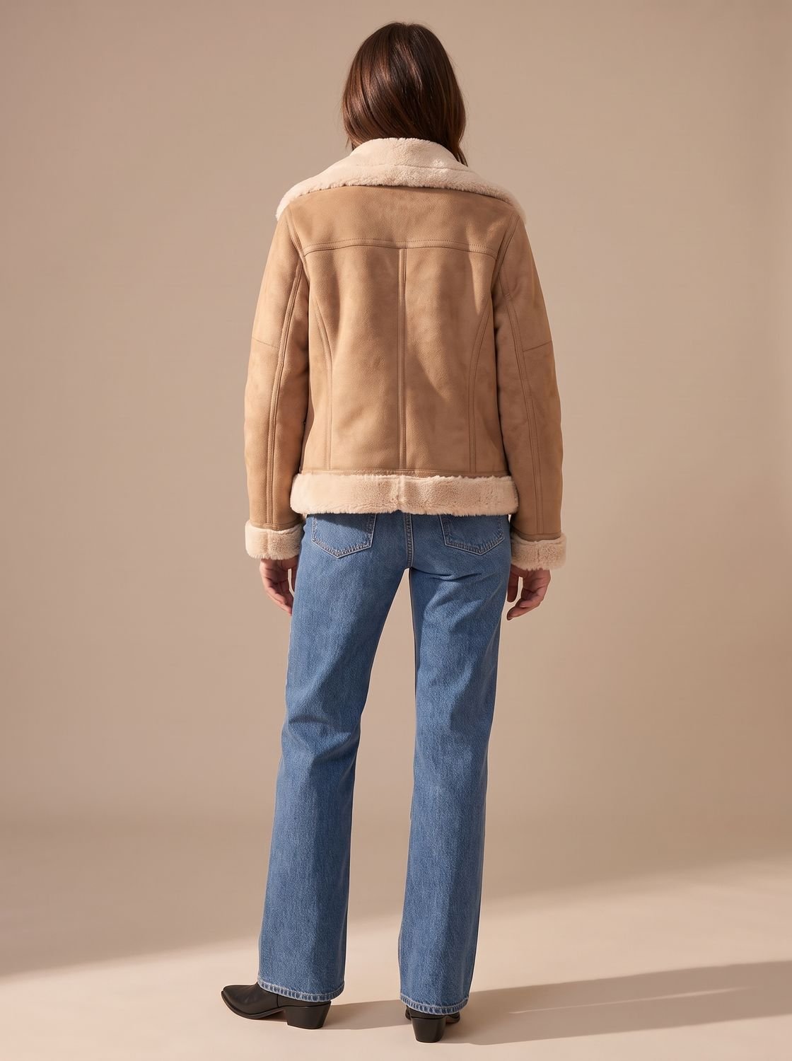 Harper | Women's Faux Shearling Aviator Jacket Belted Asymmetric-Zip