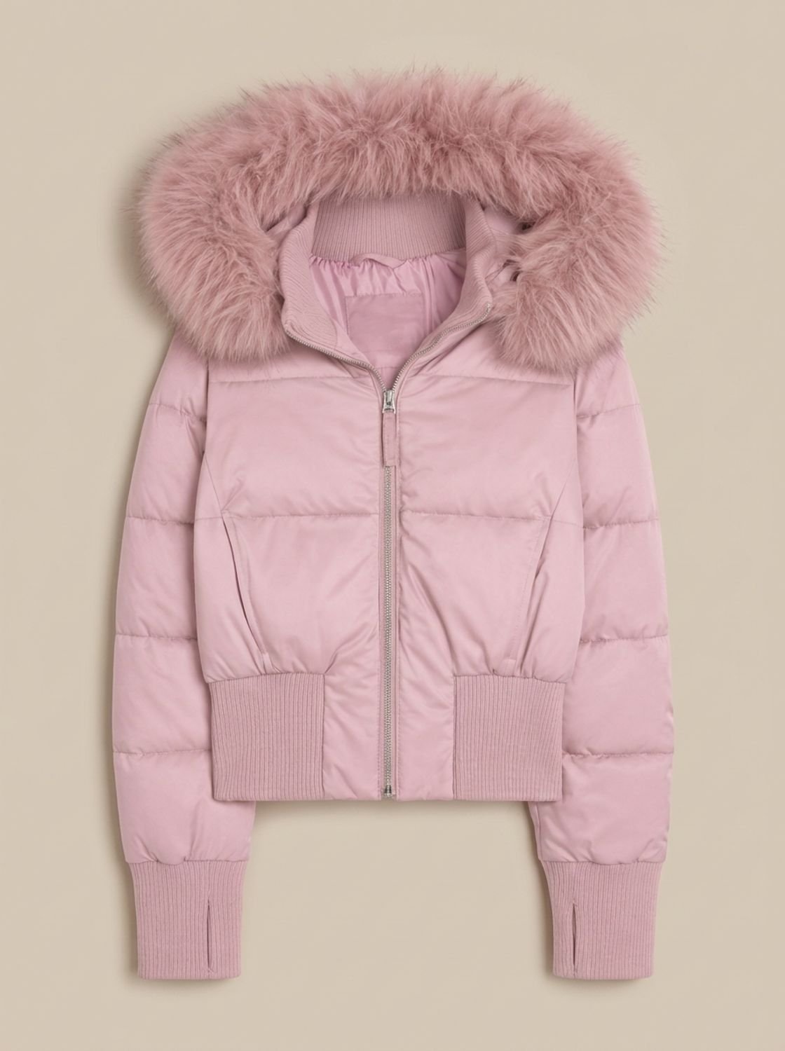 Amelia | Women's Fitted Faux Fur Hood Cropped Puffer Jacket