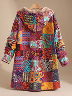 Madison | Women's Fleece-Lined Hooded Boho Patchwork Comfortable Jacket
