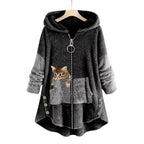 Luna | Women's Fleece Zip-Up Hooded Cat Pocket Sweater