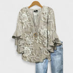 Penelope | Women's Floral Blouse Ruffle Sleeves V-Neck Casual