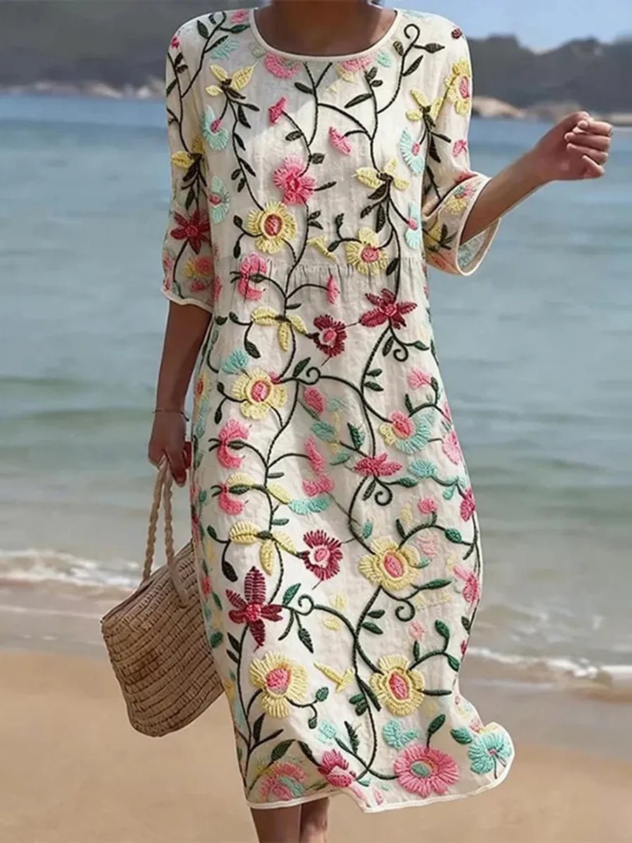 Victoria | Women's Floral Embroidered Midi Party Dress