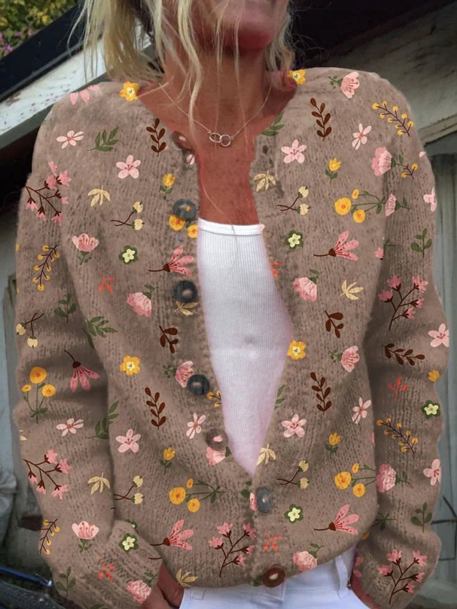 Harper | Women's Floral Knit Button-Front Cardigan Sweater