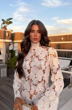 Olivia | Women's Floral Lace High-Neck Long-Sleeve Mini Cocktail Dress