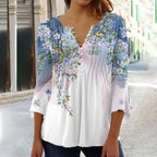 Amelia | Women's Floral Long Sleeve Relaxed-Fit Henley Blouse