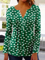 Amelia | Women's Floral Long Sleeve Relaxed-Fit Henley Blouse