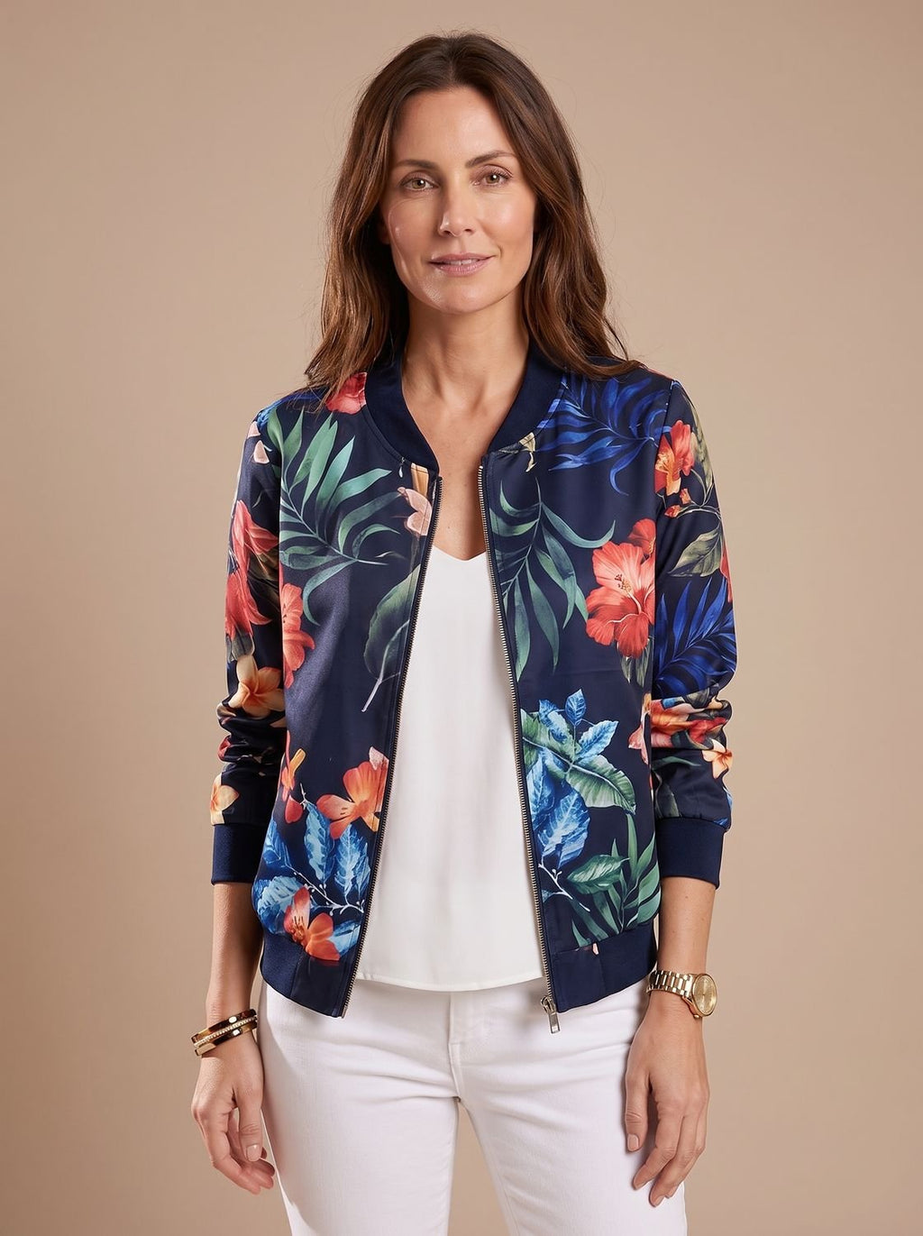 Layla | Women's Floral Print Zip-Up Bomber Jacket