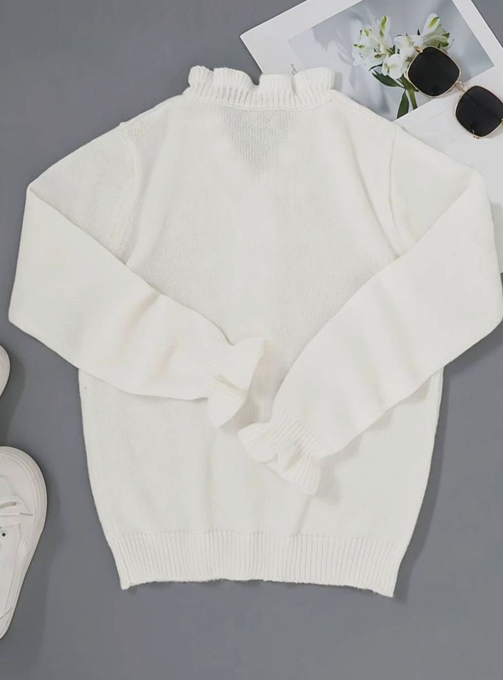 Layla | Women's Frilly Ruffle Blouse Relaxed-Fit Button-Front Knit Top