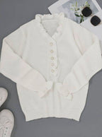 Layla | Women's Frilly Ruffle Blouse Relaxed-Fit Button-Front Knit Top