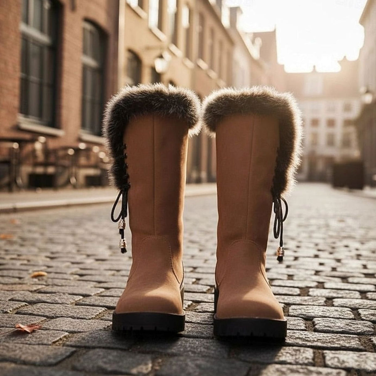 Emma | Women's Fur-Trimmed Knee-High Snow Boots Low Block Heel