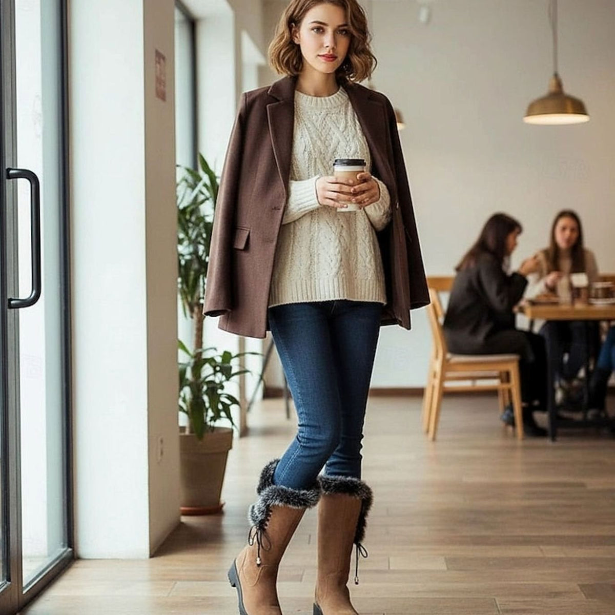 Emma | Women's Fur-Trimmed Knee-High Snow Boots Low Block Heel