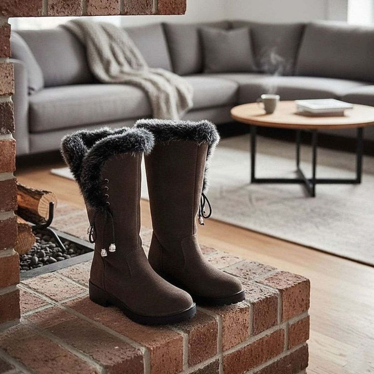 Emma | Women's Fur-Trimmed Knee-High Snow Boots Low Block Heel