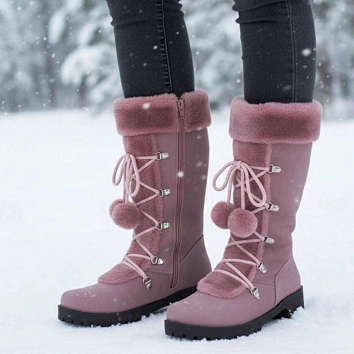 Madison | Women's Fur-Trimmed Lace-Up Mid-Calf Snow Boots