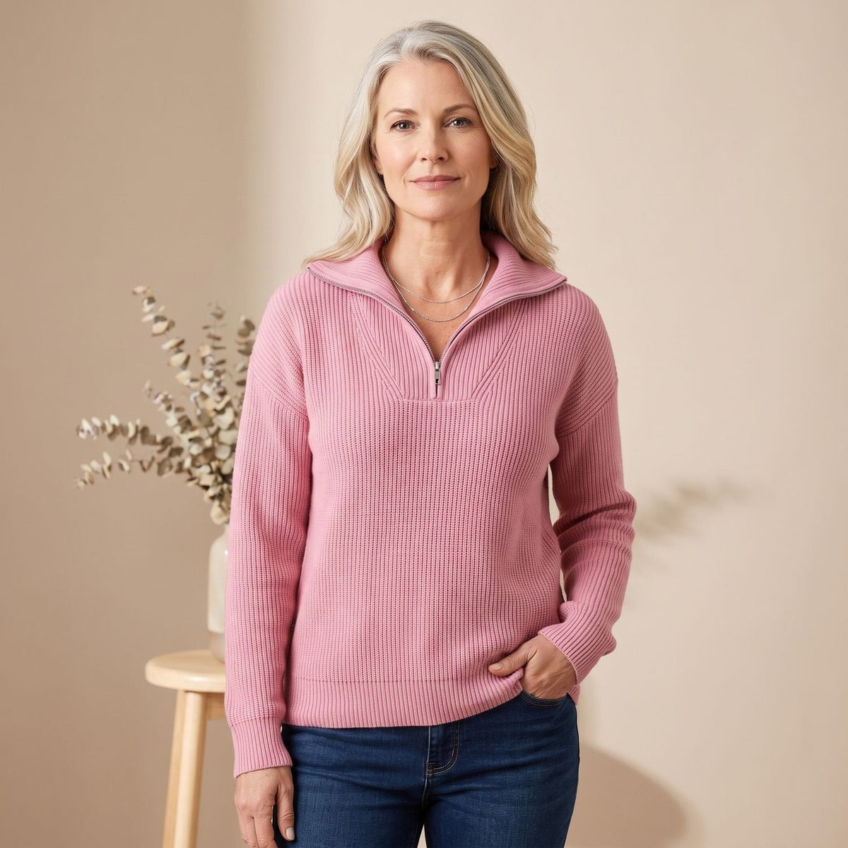 Mia | Women's Half-Zip Pullover Sweater Ribbed Quarter-Zip