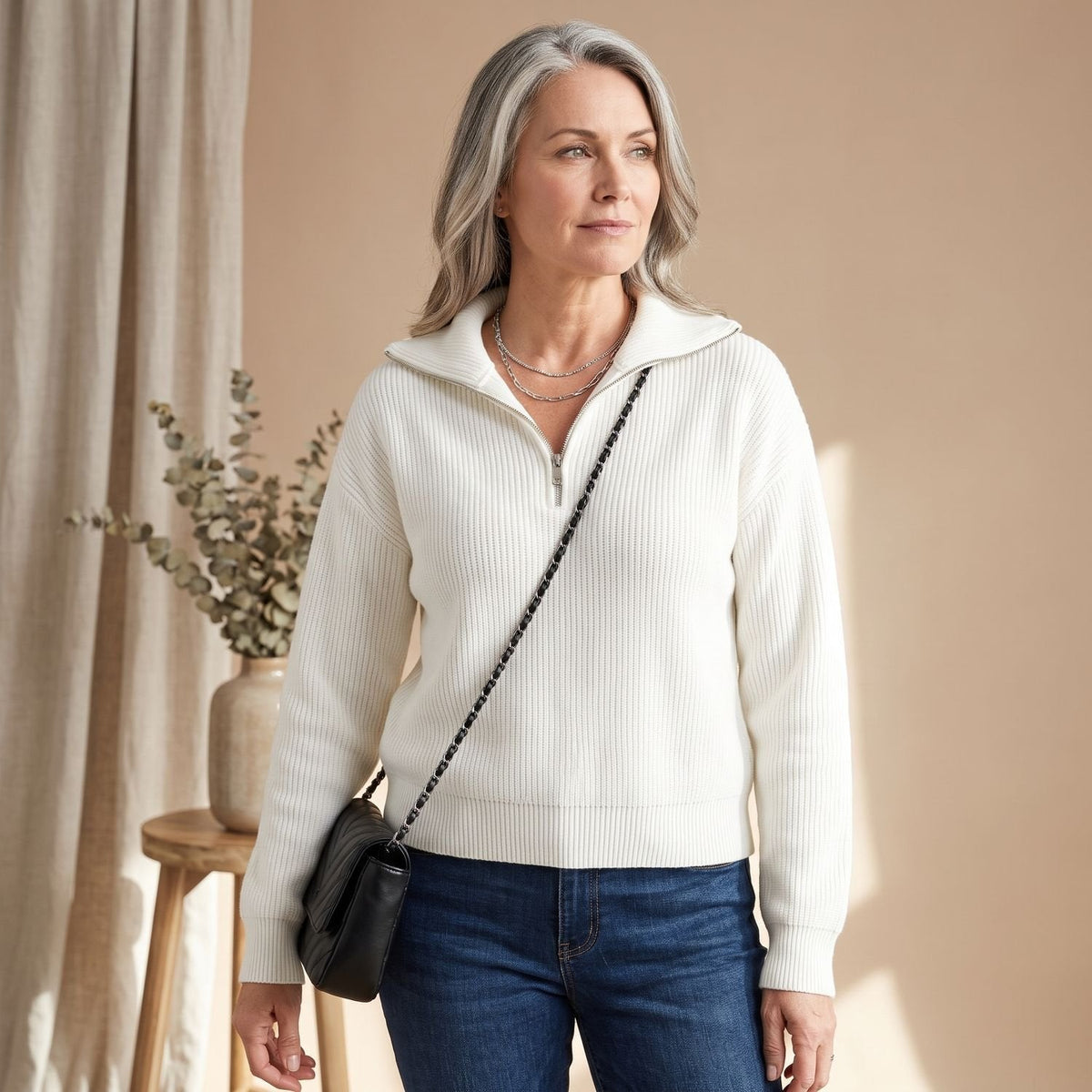 Mia | Women's Half-Zip Pullover Sweater Ribbed Quarter-Zip