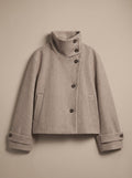 Victoria | Women's High Neck Wool Blend Stand Collar Button-Front Short Coat