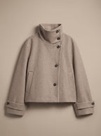Victoria | Women's High Neck Wool Blend Stand Collar Button-Front Short Coat
