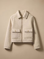 Victoria | Women's High Neck Wool Blend Stand Collar Button-Front Short Coat