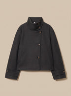 Victoria | Women's High Neck Wool Blend Stand Collar Button-Front Short Coat