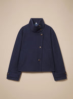 Victoria | Women's High Neck Wool Blend Stand Collar Button-Front Short Coat