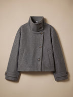 Victoria | Women's High Neck Wool Blend Stand Collar Button-Front Short Coat