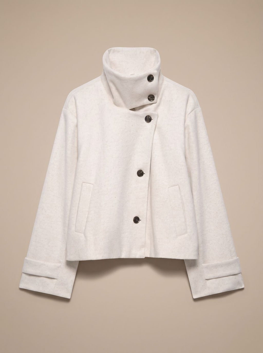 Victoria | Women's High Neck Wool Blend Stand Collar Button-Front Short Coat
