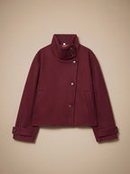 Victoria | Women's High Neck Wool Blend Stand Collar Button-Front Short Coat
