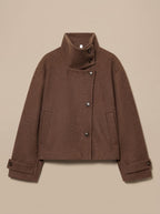 Victoria | Women's High Neck Wool Blend Stand Collar Button-Front Short Coat