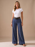 Luna | Women's High-Waist Crossover-Waistband Wide-Leg Pants