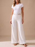 Luna | Women's High-Waist Crossover-Waistband Wide-Leg Pants