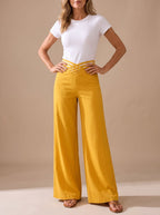 Luna | Women's High-Waist Crossover-Waistband Wide-Leg Pants