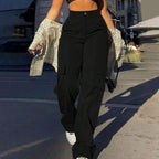 Camila | Women's High-Waist Wide-Leg Cargo Trousers Flap-Pocket