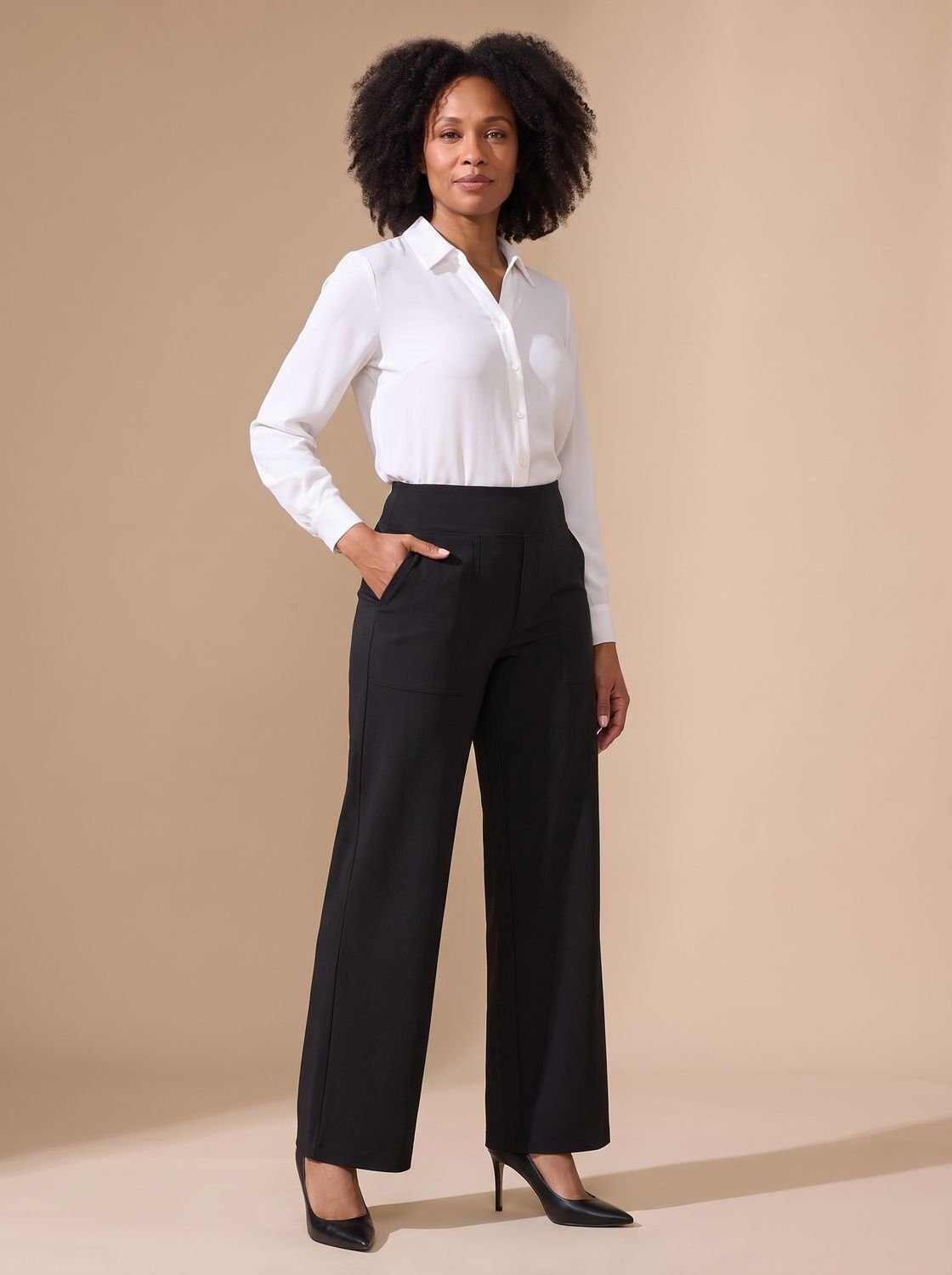 Victoria | Women's High-Waist Wide-Leg Stretch Pants Pockets