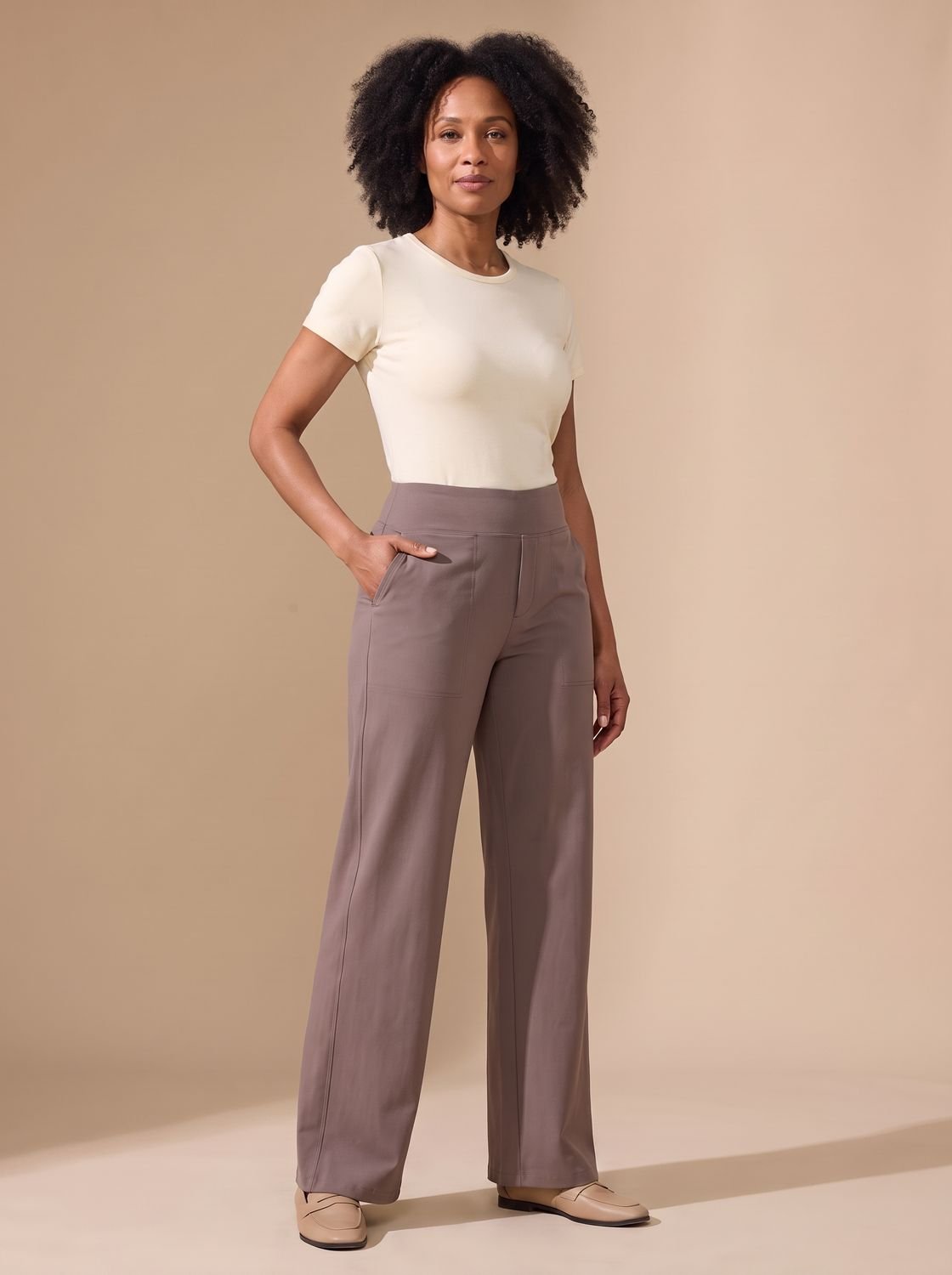 Victoria | Women's High-Waist Wide-Leg Stretch Pants Pockets