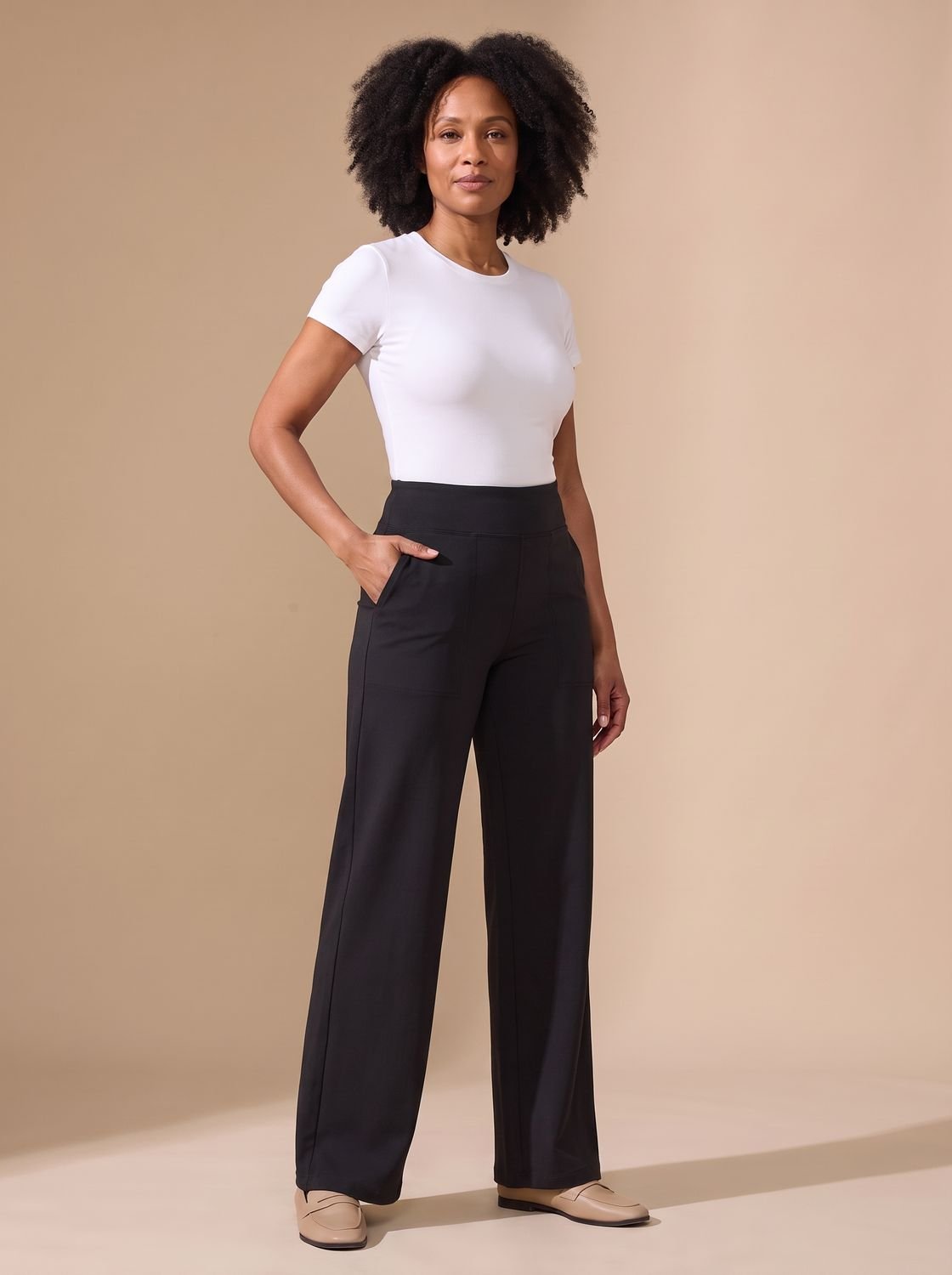 Victoria | Women's High-Waist Wide-Leg Stretch Pants Pockets
