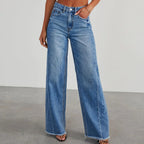 Luna | Women's High-Waisted Wide-Leg Raw-Hem Denim Jeans