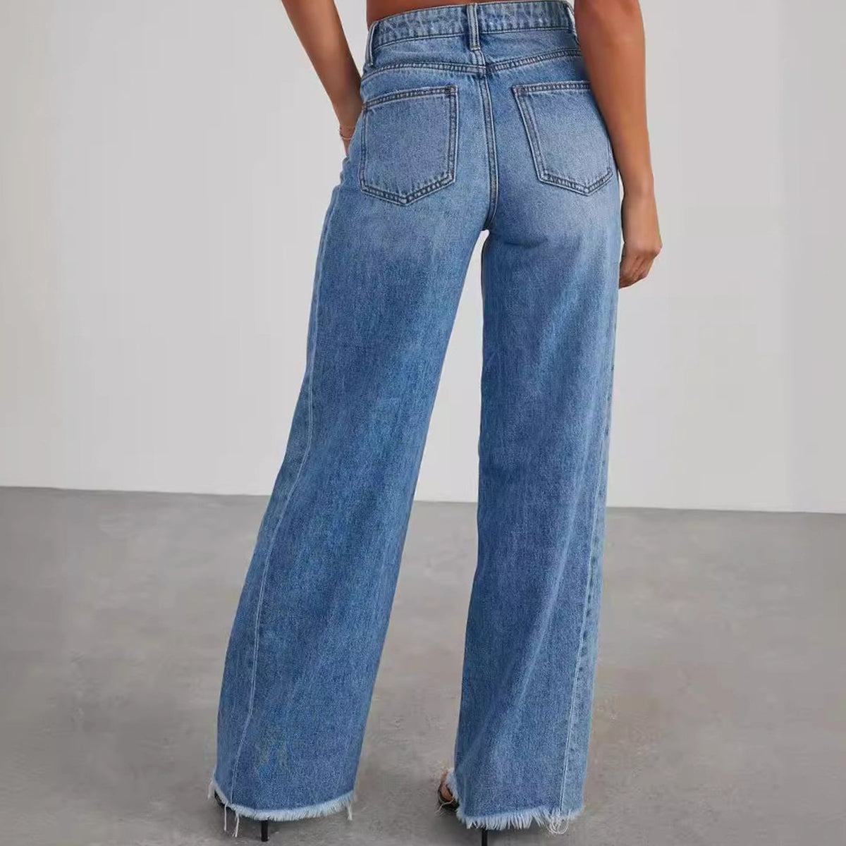 Luna | Women's High-Waisted Wide-Leg Raw-Hem Denim Jeans