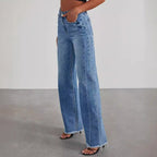 Luna | Women's High-Waisted Wide-Leg Raw-Hem Denim Jeans